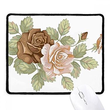Imagem de Mouse pad de borracha para jogos com rosas brancas e bordas costuradas com rosas