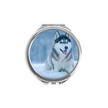 Imagem de Cachorro Animal Snow Husky Imagem de Mão Compacta Espelho Redondo Portátil Bolso de Vidro