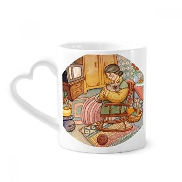 Imagem de Miaoji Caneca de cerâmica de café com pintura em aquarela de lã de gato Caneca de coração de vidro
