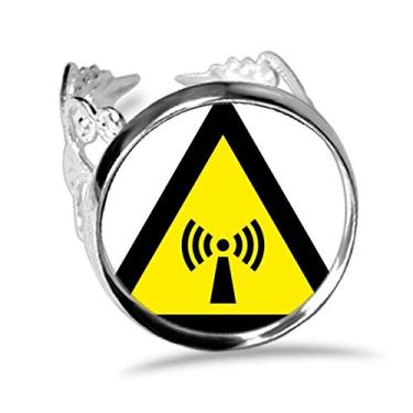 Imagem de DIYthinker Símbolo de aviso amarelo e preto radiação triangular anel ajustável amor casamento noivado