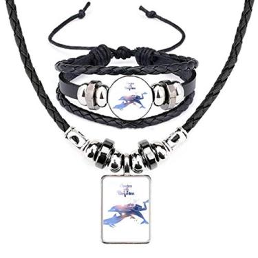 Imagem de Conjunto de joias de pulseira de couro com pingente de natação com golfinhos