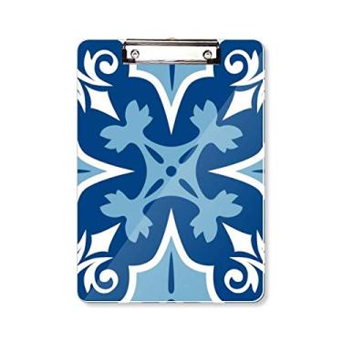 Imagem de Marrocos Decoração Flor Azul Ilustração Prancheta Pasta Bloco de Escrita Placa de Apoio A4
