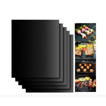 Imagem de YONII Conjunto de 5 tapetes de grelha antiaderentes para churrasco, tapetes resistentes para assar, reutilizáveis, acessórios de grelha fáceis de limpar, funciona em churrasqueira elétrica a gás, 40 x 33 cm, preto