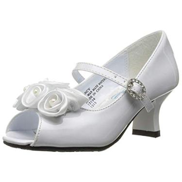 Imagem de Sapato social feminino Peep Toe da Swea Pea & Lilli com flores de cetim, Branco, 4 Big Kid