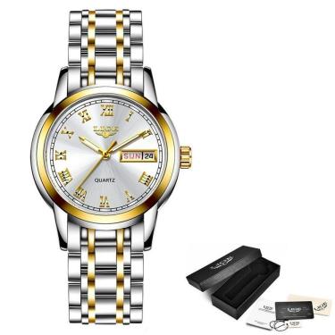 Imagem de Relógio Feminino Lige 10007 à Prova D`água Ouro Branco