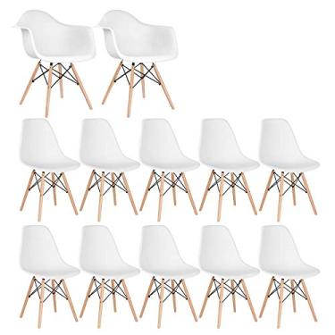 Imagem de Loft7, Conjunto 2x Cadeiras Eames DAW com Braços + 10x Cadeiras Eiffel DSW, Madeira, Aço e Polipropileno, Sala de Estar, Jantar, Cozinha e Comercial - Branco
