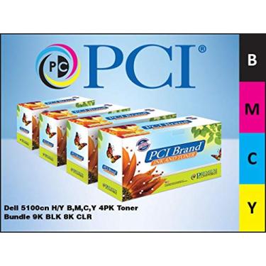 Imagem de Cartucho de toner de substituição compatível com a marca PCI para Dell 5100cn H/Y B, M, C, Y pacote com 4 toners 9K preto 8K Clr