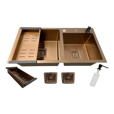 Imagem de Cuba Gourmet Dupla Quadrada Aço Inox 304 Rosê 78x43cm