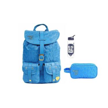 Imagem de Kit Capricho Love Azul Mochila De Costas + Estojo + Garrafa