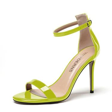 Imagem de WAYDERNS Sandália feminina de salto alto stiletto com fivela de fivela de dedo aberto patente patente salto alto moda sólida 10 cm, Amarelo, verde, 8.5