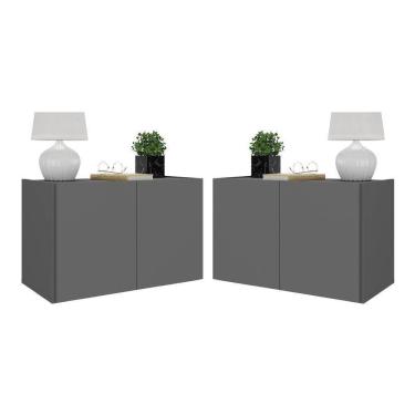 Imagem de Kit 2 Mesas De Cabeceira 2 Portas Mp4135 Grafite Grafite