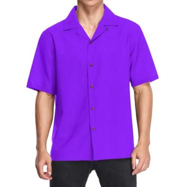 Imagem de Camisas havaianas masculinas manga curta folgada casual abotoada camisa de praia Aloha, Violeta, G