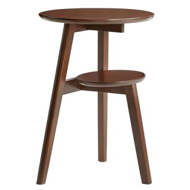 Imagem de Mesa Lateral De Madeira, Mesa Final Com Mesa Redonda, Mesa Lateral Com Estrutura Estável, Mesa Pequena Para Sala De Estar, Quarto E Escritório (Color : Deep walnut color, Size : 16.53x23.62in)