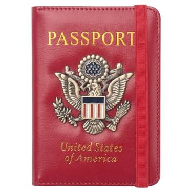 Imagem de Coowayze Carteira com porta-passaporte para mulheres e homens, capa de passaporte com bloqueio de RFID, organizador de passaporte de couro impermeável com compartimento para cartão de vacina, carteira