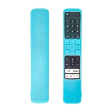 Imagem de Capa protetora de silicone para controle remoto TCL Voice TV RC901V FMR5, capa de silicone lavável antiderrapante à prova de choque brilha no escuro com cordão (azul)