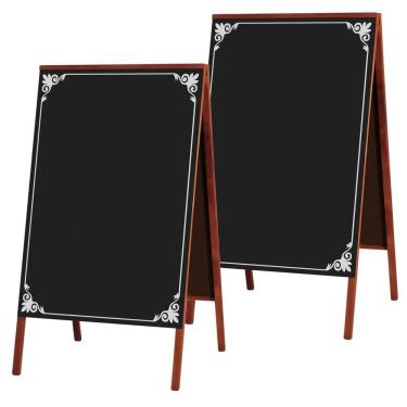 Imagem de Kit 2 Placa Lousa Quadro Cavalete Calçada 70x50 cm para Comércio Madeira Mogno Preto Decor 2