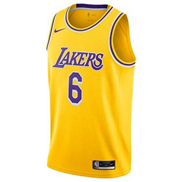 Imagem de Nike Camiseta masculina Los Angeles Lakers Lebron James 2021/22 com ícone, Ouro, G