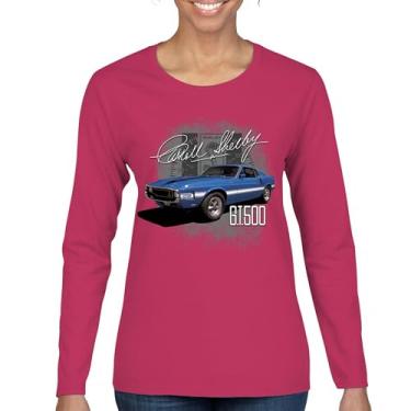 Imagem de Camiseta feminina de manga longa Cobra Shelby azul vintage GT500 American Racing Mustang Muscle Car Performance Powered by Ford, Rosa choque, G
