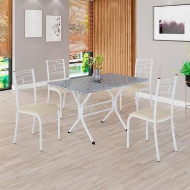 Imagem de Conjunto Sala de Jantar Mesa Retangular 100x60cm Tampo Granito Ocre 4 Cadeiras Paraty Creme / Branco