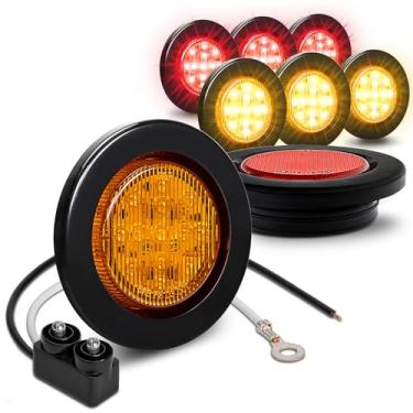 Imagem de 2 marcadores laterais redondos de LED de 6,35 cm - Luz refletora dois em um [refletor de policarbonato] [13 LEDs] [argolas de borracha] [IP 67] para reboques - 1 vermelho e 1 âmbarONLINE LED STORE 4 Amber + 4 Red CAZLEDCOMA253