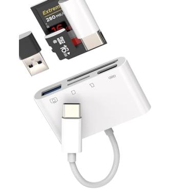 Imagem de Adaptador leitor de cartão micro SD USB C tipo C USB TF (4 em 1) carregador USB-C Thunderbolt multiportas OTG cabo compatível com Samsung para IPhone15 Pro Max, iPad, MacBook, teclado, câmera, pen