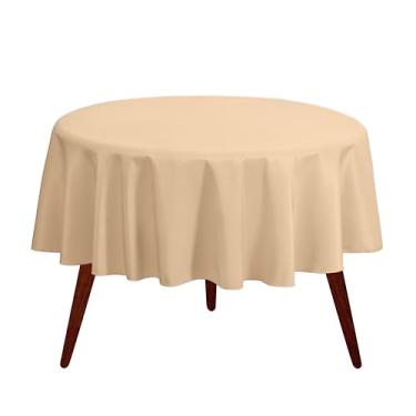 Imagem de Gee Di Moda Toalha de mesa redonda – Toalha de mesa redonda bege de 228 cm para mesas redondas de 76 a 152 cm – Tecido lavável resistente – para mesa de buffet, festas de fim de ano, jantar, casamento