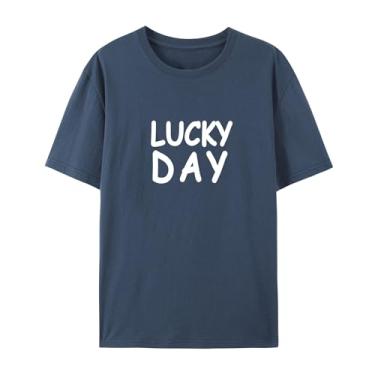 Imagem de BAFlo Camisetas Lucky Day com manga curta para homens e mulheres, Azul marinho, G
