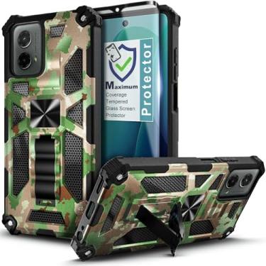 Imagem de WDHD Capa projetada para Motorola Moto G Power 5G 2024 com protetor de tela de vidro temperado (cobertura máxima), proteção total [grau militar] capa resistente com suporte integrado (camuflagem)