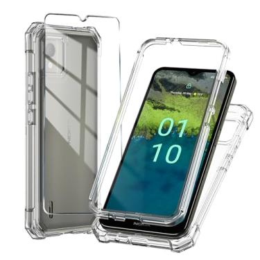 Imagem de Mocotto Capa para celular Nokia C110 com protetor de tela de vidro temperado, capa protetora de corpo inteiro de silicone macio fino para Nokia C110 (transparente)