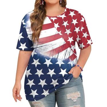 Imagem de For G and PL Camisetas femininas 4th of July Plus Size Bandeira Americana Patriótica EUA Star Stripe Tops, Bandeira dos EUA, XXG