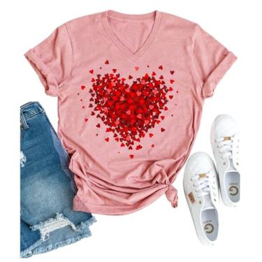 Imagem de Camiseta de Dia dos Namorados para mulheres, presentes para casais, xadrez, coração, coração, estampa de letras, camisetas de manga curta, Rosa 4, GG