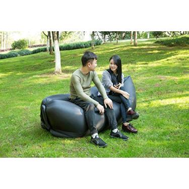 Imagem de QIROG Só sofá insuflável ao ar livre preguiçoso sofá cama portátil saco de dormir de praia dobrável almofada de sofá de ar individual - preto