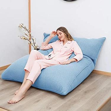 Imagem de QIROG Saco de feijão preguiçoso sofá casa dobrável tecido removível e lavável sofá cadeira sofá cama multiuso sofá-cama tatami-sol azul_120 * 150 cm (jaqueta de sofá)