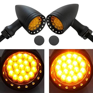 Imagem de FATECIM 2 luzes de LED para motocicleta, pisca-alerta, luzes indicadoras resistentes, lentes âmbar 10 mm, cromo vintage 12 V universal (preto)