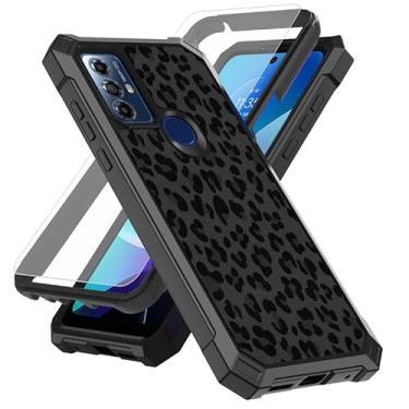 Imagem de SDDFRHGH Capa para celular Motorola Moto G Play 2023/G Pure/G Power 2023 com protetor de tela (vidro temperado), proteção contra quedas e cantos robustos de TPU fino - estampa de leopardo preto