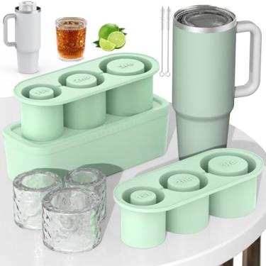 Imagem de Winsing Bandeja para cubos de gelo compatível com Stanley Cup, 3 peças de bandeja de gelo com tampa para copo, bandejas de gelo grandes de silicone de fácil liberação para freezer, uísque, suco,