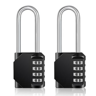 Imagem de ZHEGE Cadeado de manilha longa, fechadura de combinação de 6,5 cm de comprimento para portão de cerca, cadeado de galpão à prova de intempéries ao ar livre, cadeado combo redefinível com código de 4
