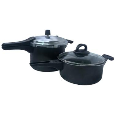 Imagem de Conjunto de 2 Panelas Com Tampa Pressão e Vidro 3/4,5L Preto