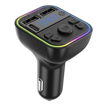 Imagem de Transmissor FM Bluetooth para carro, adaptador de carro com porta USB dupla e carregador de carro PD tipo C, chamadas viva-voz