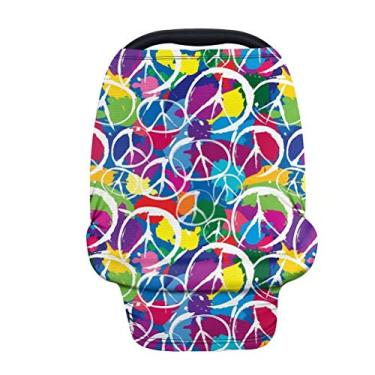 Imagem de GOSTONG Peace Slogan Capas para assento de carro de bebê, capa para amamentação, dossel de cadeirinha de carro para bebês, capa elástica respirável para carrinhos de bebê, cadeirinha de compras