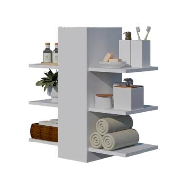 Imagem de Gabinete Toucador Armário para Banheiro Branco, 3 Prateleiras Flutuantes Montadas na Parede, Modelo Arona