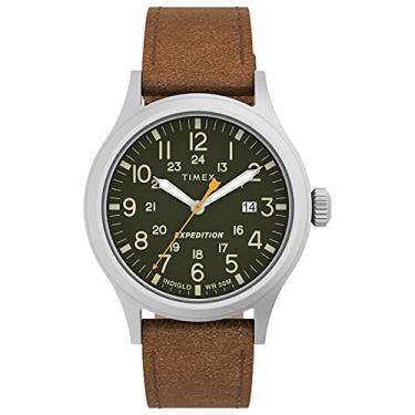Imagem de Timex Relógio masculino Expedition Scout 40 mm – caixa prateada mostrador verde com pulseira de couro marrom, marrom/verde/prateado, Size 40, Expedition Scout 40 mm
