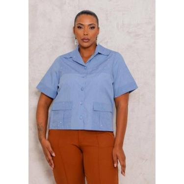 Imagem de Camisa Feminina Plus Size Chambray Jeans com Brilho