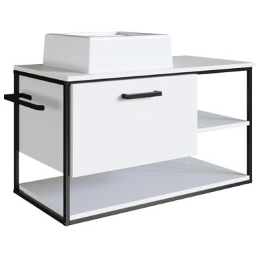 Imagem de Gabinete Suspenso Banheiro 80 cm Com Cuba Preto Branco P1007 PP