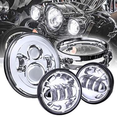 Imagem de TRUE MODS Farol de LED de 18 cm, luz de passagem de 11,4 cm para Harley Davidson + suporte de montagem cromado H4 Plug n Play para Road King Electra Glide Ultra Classic Limited Heritage Softail Fat