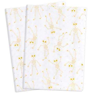 Imagem de MR FIVE Tamanho grande 50,8 cm x 71,1 cm Papel de seda de esqueleto dourado, padrão de esqueleto de Halloween para sacos de presente, papel de seda de caveira dourada para festa de Halloween, 30