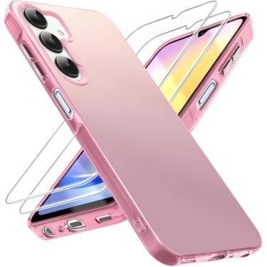 Imagem de Dssairo Capa para celular Samsung Galaxy a25 5g, com 2 protetores de tela de vidro temperado, capa traseira fosca resistente a quedas à prova de choque Slim Fit para Galaxy a25 (rosa)