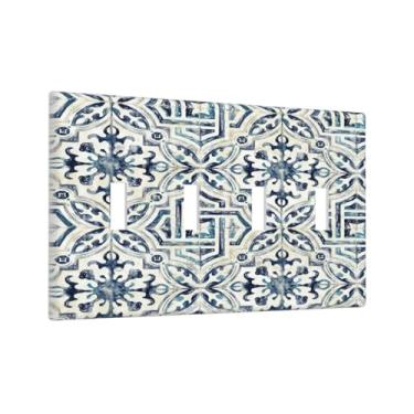 Imagem de Capa para interruptor de luz estilo talavera marroquino azul vintage 4 gangues placa decorativa decorativa de parede com interruptor quádruplo placa decorativa para banheiro