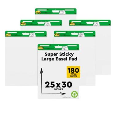 Imagem de Post-it Bloco de cavalete super adesivo, 63,5 cm x 76,2 cm, branco reciclado, 30 folhas/bloco, 6 blocos/pacote, ótimo para professores e estudantes virtuais (559RP-VAD6)