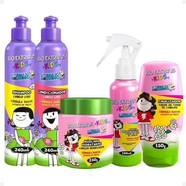 Imagem de Kit Bio Extratus Kids A Turma do Maluquinho Lisos: Shampoo, Condicionador, Máscara, Spray e Finalizador